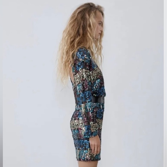 Zara Multicolor Sequence Dress Size Small - Picture 11 of 17